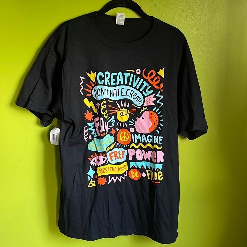 NWT Source Unknown Unisex Black Tee Shirt “Creativity” Size L